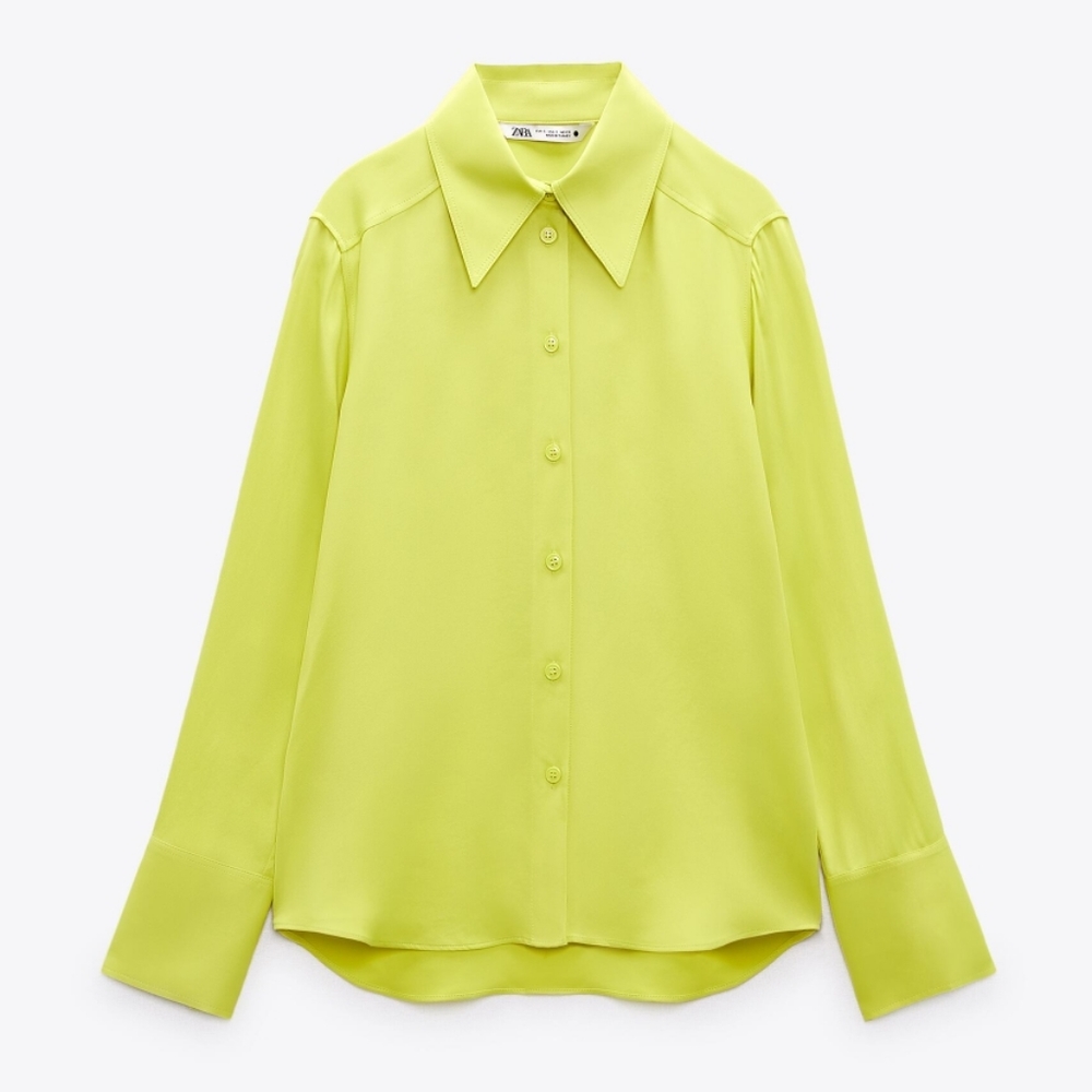 Neon yellow Satin Zara button down shirt